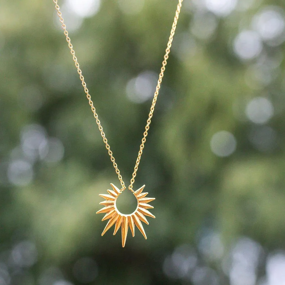 Unique Gold Necklace Waterproof Sunburst Necklace Sun Celestial Necklace - Picture 1 of 14